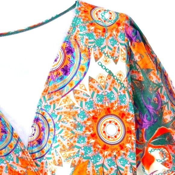 Callie Gypsy Sleeve: Multicolor Paisley Padded Plunge V-Neck Wrap Around Bikini - Picture 5 of 17